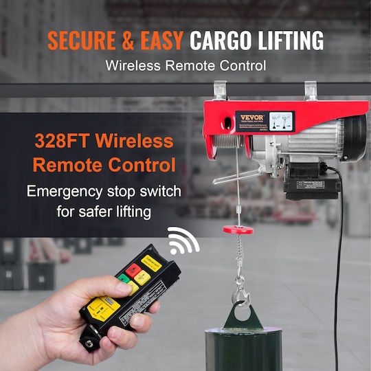 Vevor Electric Hoist 1450 W Wifi Remote Control Max Lifting Height 6/12 M Speed 10 M Min Capacity 400 800 Kg