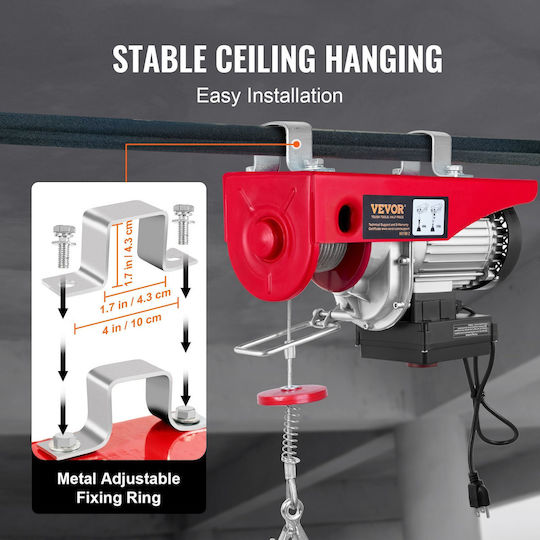 Vevor Electric Hoist 1450 W Wifi Remote Control Max Lifting Height 6/12 M Speed 10 M Min Capacity 400 800 Kg