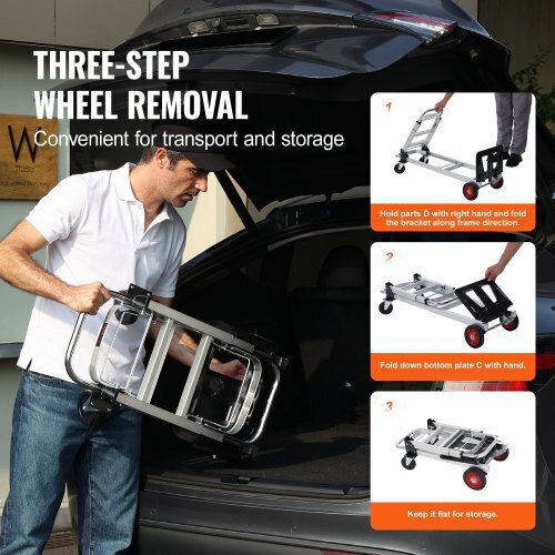 2-in-1 Cargo Trolley Maximum Capacity 181 Kg Weight 8 Kg Aluminum Foldable 384 X 1075 X 867 Mm