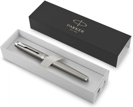 Parker IM Essential Сребриста Писалка Medium от Inox с Червено Мастило