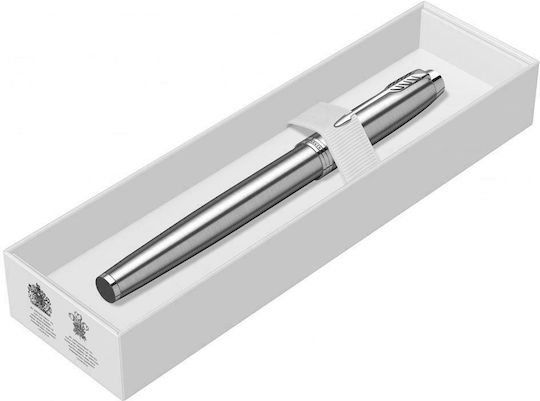 Parker IM Essential Сребриста Писалка Medium от Inox с Червено Мастило