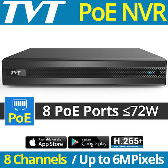 TVT TD-3008H1-8P-B1-B Καταγραφικό NVR 8 Καναλιών με Ανάλυση Full HD+