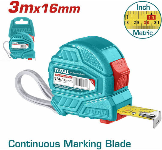 Total Tape Measure with Auto-Rewind 16mm x 3m 12pcs