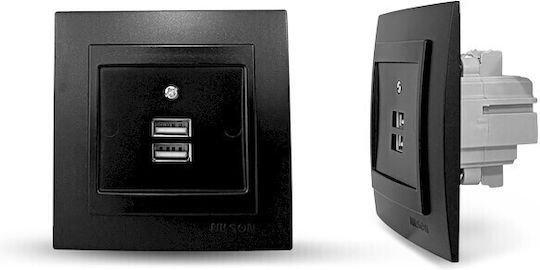 Geyer Gemauerte Steckdose mit 2 USB-Anschlüssen Schwarz