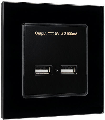 Elmark Walled Power Socket with 2 USB Ports Black