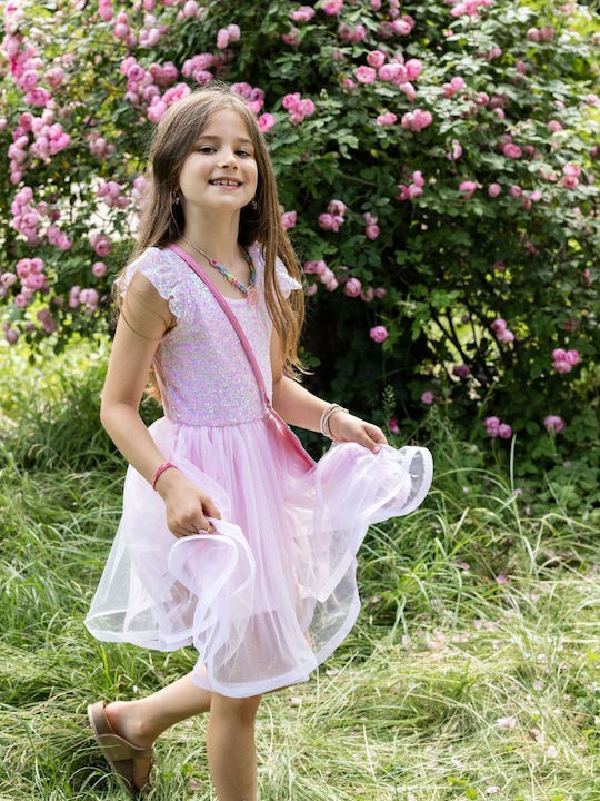 Mädchenkleid Ärmellos mit Pailletten Rosa