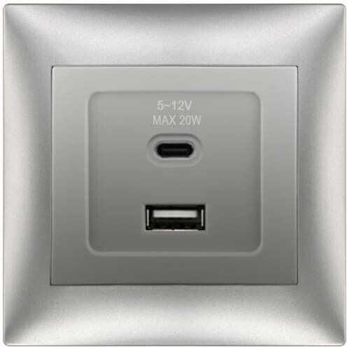 Redled Χωνευτή Πρίζα με 2 Θύρες USB Ασημί