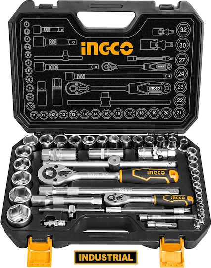 Ingco Ратчетни и гнездови гарнитури 1\2" & 1\4" 44бр