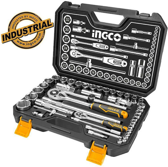 Ingco Ратчетни и гнездови гарнитури 1\2" & 1\4" 44бр