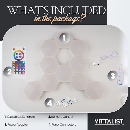 Vittalist Smart Dekoratives Tischlampen LED RGBIC Panel 10x10cm