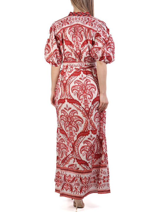 Summer Maxi Ecru-Red Dress