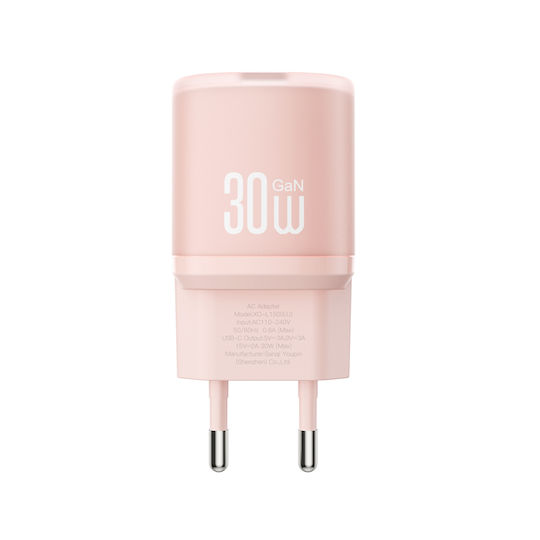 XO Φορτιστής Χωρίς Καλώδιο με Θύρα USB-C 30W Ροζ (L150)