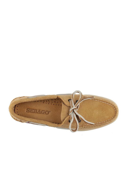 Portland Flesh Out Leather Women's Boat Shoes in Beige Color