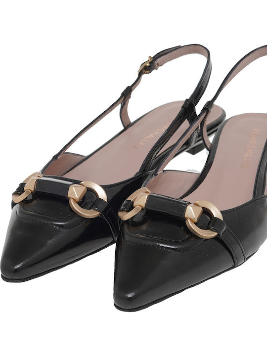 Patent Leather Black Low Heels with Strap