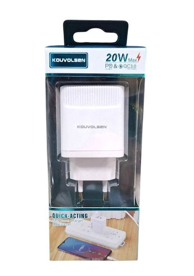 Φορτιστής Χωρίς Καλώδιο με Θύρα USB-A και Θύρα USB-C 20W Power Delivery / Quick Charge 3.0 Λευκός (CX147)