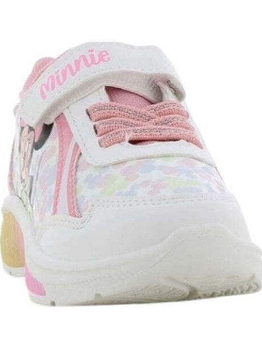 Minnie Mouse Παιδικά Sneakers Ανατομικά με Σκρατς & Φωτάκια Λευκά
