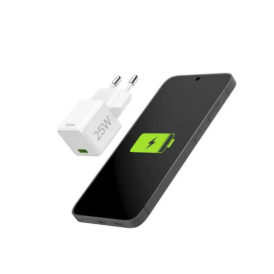 HAMA Charger Without Cable with USB-C Port 25W Power Delivery / Quick Charge 2.0 Whites (201981)