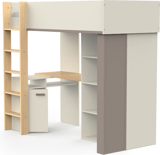 Kinderbett Hochbett Einzeln mit Stauraum & Schreibtisch Weiß für Matratze 90x200cm