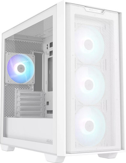 Asus A21 PLUS TG Gaming Midi Tower Κουτί Υπολογιστή με Πλαϊνό Παράθυρο και RGB Φωτισμό Λευκό