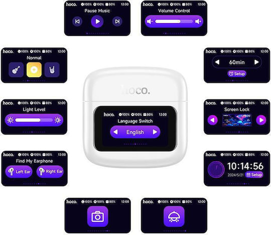 Hoco EQ14 Cool Color In ear Bluetooth хендсфри Слушалки с Кутийка за Зареждане Бял