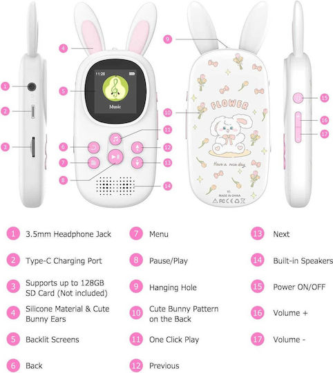 Chenfec M5 MP3 Player (16GB) Ροζ