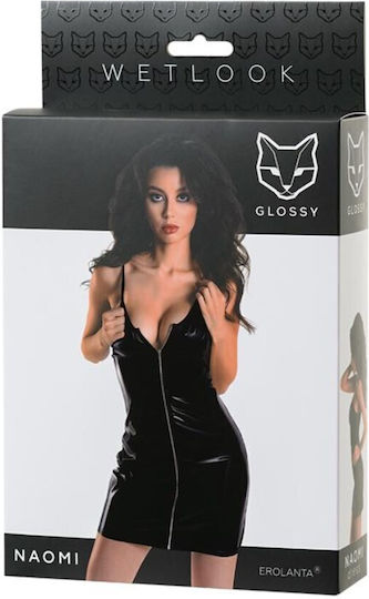 Sexy Wetlook Minikleid + String Schwarz