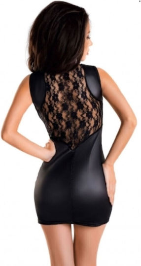 Sexy Wetlook Minikleid Spitze + String Schwarz