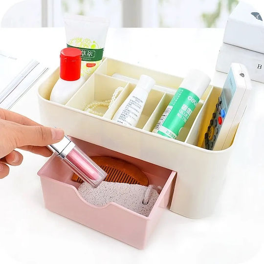 Organizator Cosmetice Cu Sertare Și Separatoare Roz 2 Bucăți
