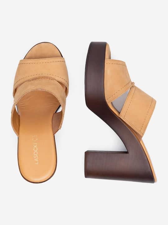 Mules mit Hoch Absatz in Braun Farbe