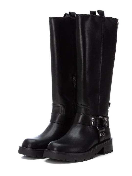 Synthetic Leather Women's Boots with Zipper Black