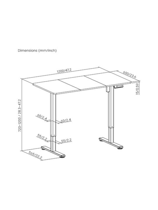 Desk Wooden White with Metal Legs & Adjustable Height 71x40x106cm