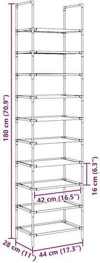 Vidaxl Ράφι Παπουτσιών 10 Επιπέδων Μαύρο 44x28x180 Cm Μαύρο