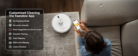 Teendow D20S Max+ Robot Vacuum Cleaner with Laser Mapping and 6000Pa Suction Power White