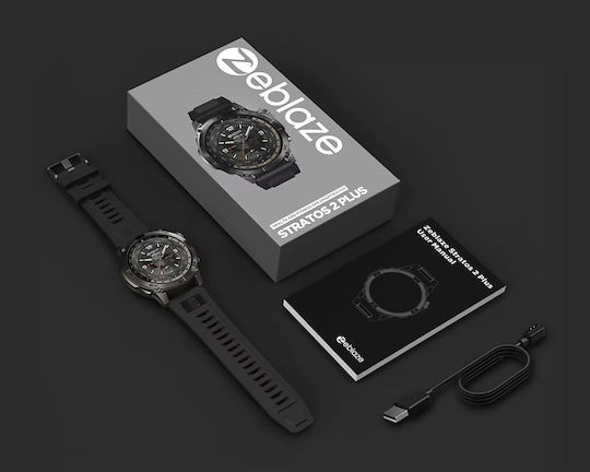 Zeblaze Stratos 2 Plus Edelstahl 48mm Smartwatch mit Pulsmesser (Schwarz)