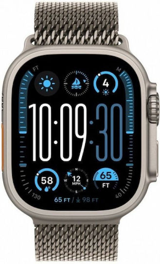 Apple Watch Ultra 2 Titanium 49mm Waterproof with eSIM and Heart Rate Monitor (Black with Black Titanium Milanese Loop - Large)
