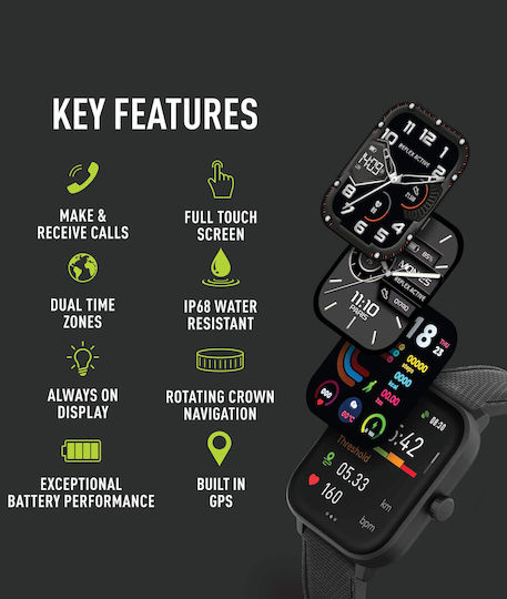 Reflex Active Series 44 Smartwatch με Παλμογράφο (Μαύρο)