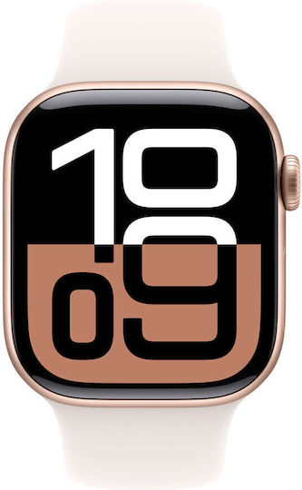 Apple Watch Series 10 Cellular Aluminiu 42mm Waterproof cu eSIM și Ritm Cardiac (Rose Gold cu Curea Sport Light Blush (M/L) - M/L)