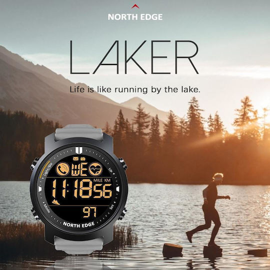 North Edge Laker 44mm Wasserdicht Smartwatch mit Pulsmesser (Schwarz)