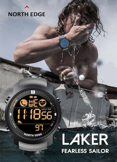 North Edge Laker 44mm Wasserdicht Smartwatch mit Pulsmesser (Schwarz)