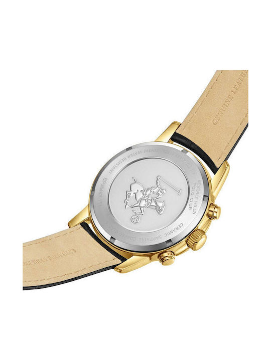 Beverly Hills Polo Club Men's Watch Chronograph Battery with Black Leather Strap
