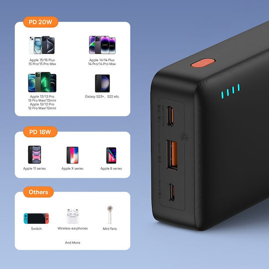 Baseus Airpow Power Bank 20000mAh 20W с USB-A порт и USB-C порт Черен