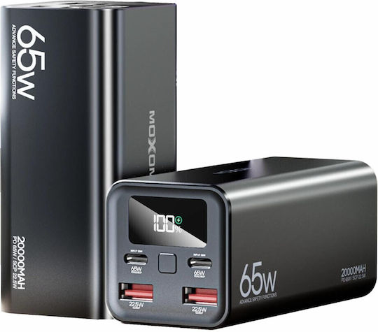Moxom PB72 Power Bank 20000mAh 65W με 2 Θύρες USB-A και 2 Θύρες USB-C Power Delivery Μαύρο