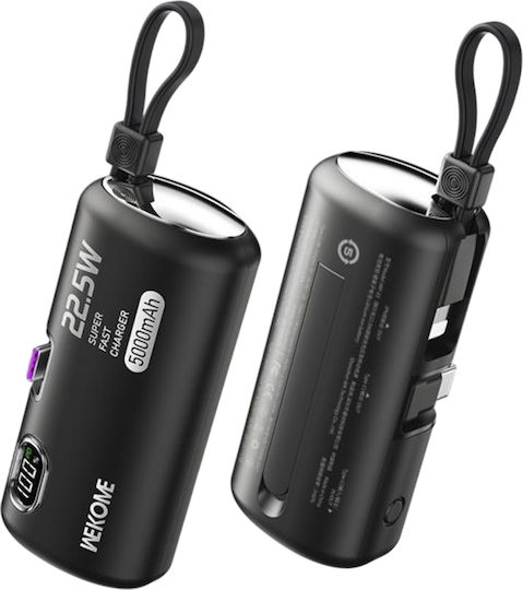 WK WP-19 Power Bank 5000mAh 22.5W με 2 Θύρες USB-C Μαύρο