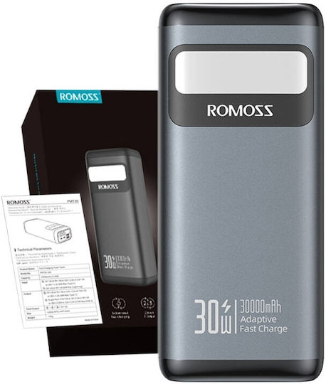 Romoss PMT30 Power Bank 30000mAh 30W με 2 Θύρες USB-A και Θύρα USB-C Power Delivery / Quick Charge 3.0 Μαύρο