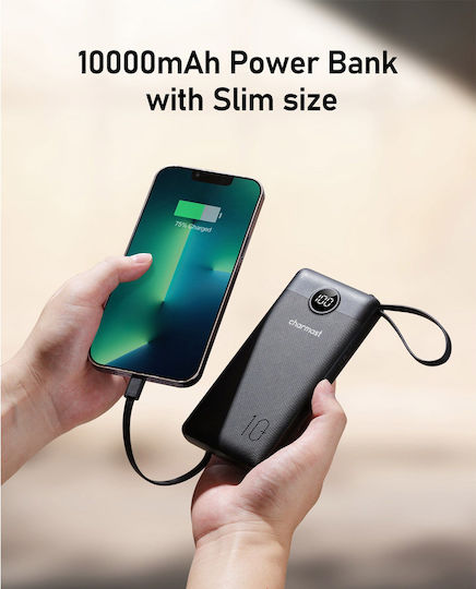 Charmast C10 Power Bank 10000mAh με Θύρα USB-A και Θύρα USB-C Μαύρο