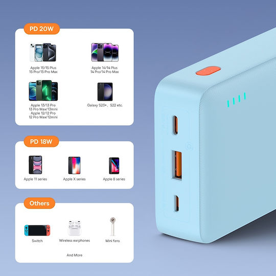 Baseus Airpow Power Bank 20000mAh 20W with USB-A Port and USB-C Port Light Blue