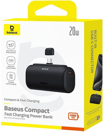 Baseus Compact Type-C Edition Power Bank 5000mAh 20W με Θύρα USB-C Μαύρο