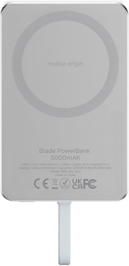 Mobile Origin Blade MagSafe Power Bank 3000mAh with 2 USB-C Ports Silver