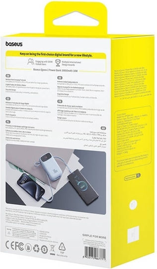 Baseus QPow2 Power Bank 20000mAh 30W με Θύρα USB-A και 2 Θύρες USB-C Μπλε