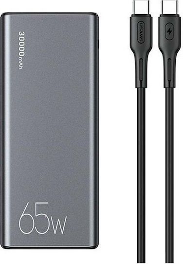 Usams PB68 Power Bank 30000mAh 65W με 2 Θύρες USB-A και Θύρα USB-C Quick Charge 3.0 Μαύρο